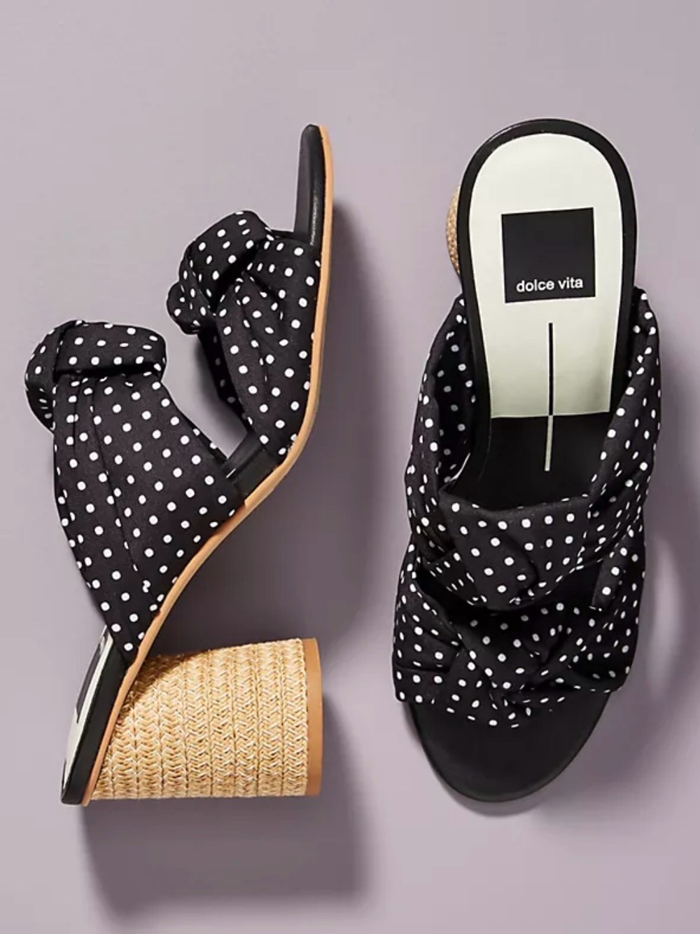 Dolce Vita Black & White Polka Dot Knotted Block Heel Mules new without box